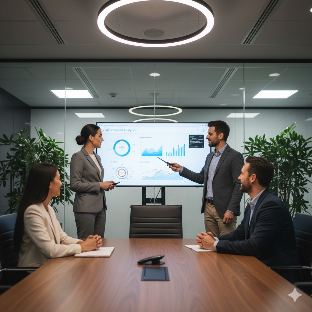 Team collaborating with AI